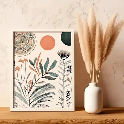 Boho floral orange & green canvas art set bedroom wall decor