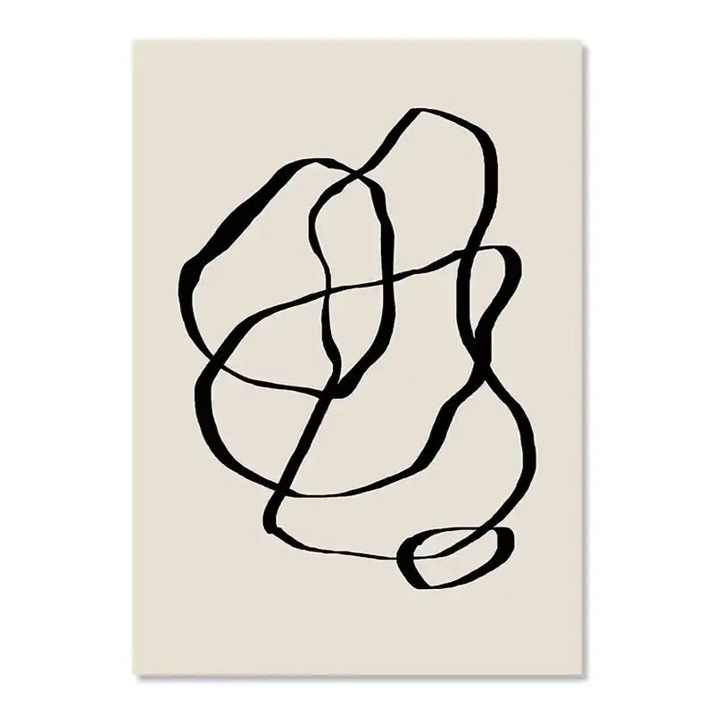 Boho geometric line black & white framed canvas set living room wall art