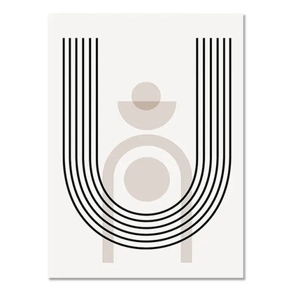 Boho geometric line black & white framed canvas set living room wall art