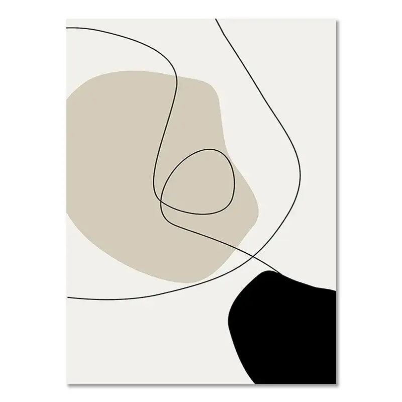 Boho geometric line black & white framed canvas set living room wall art