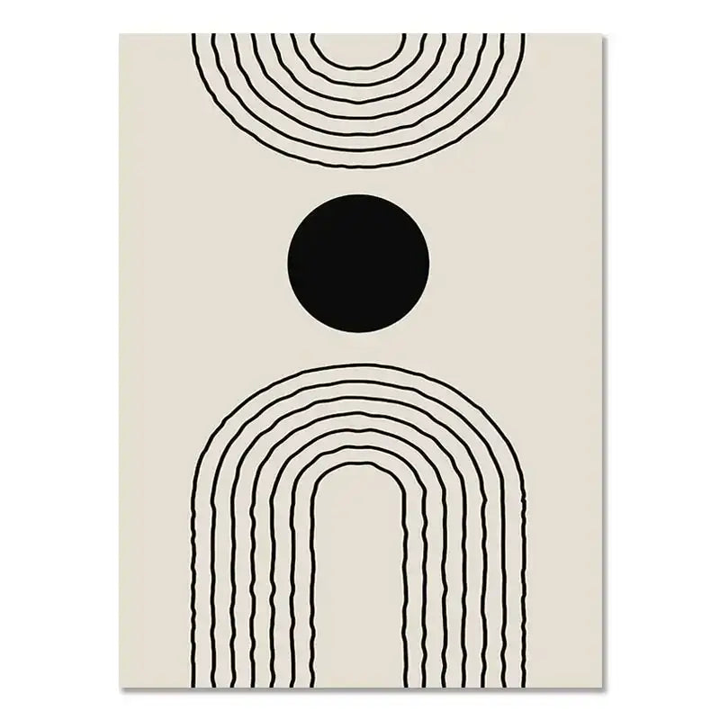 Boho geometric line black & white framed canvas set living room wall art