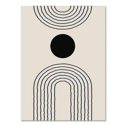 Boho geometric line black & white framed canvas set living room wall art