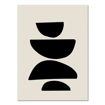 Boho geometric line black & white framed canvas set living room wall art