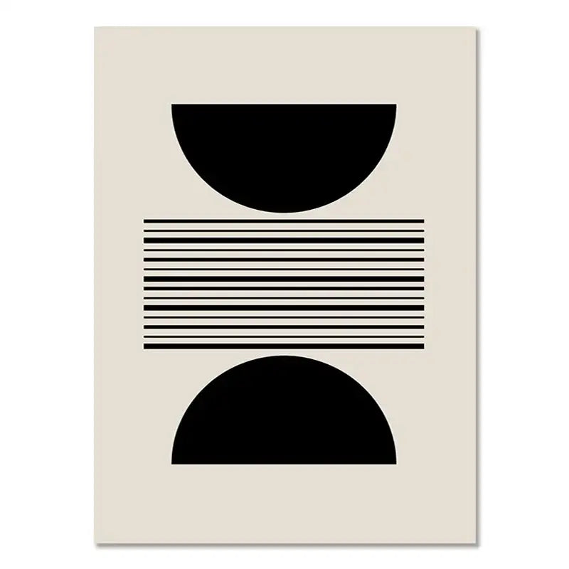 Boho geometric line black & white framed canvas set living room wall art