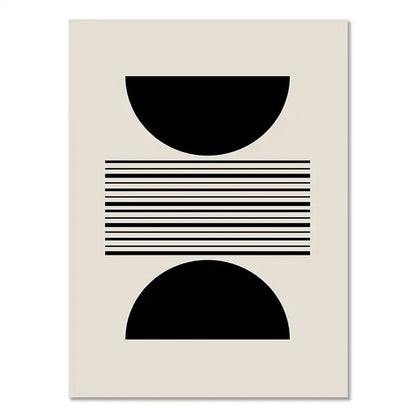 Boho geometric line black & white framed canvas set living room wall art