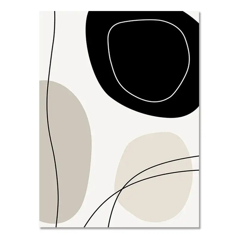 Boho geometric line black & white framed canvas set living room wall art