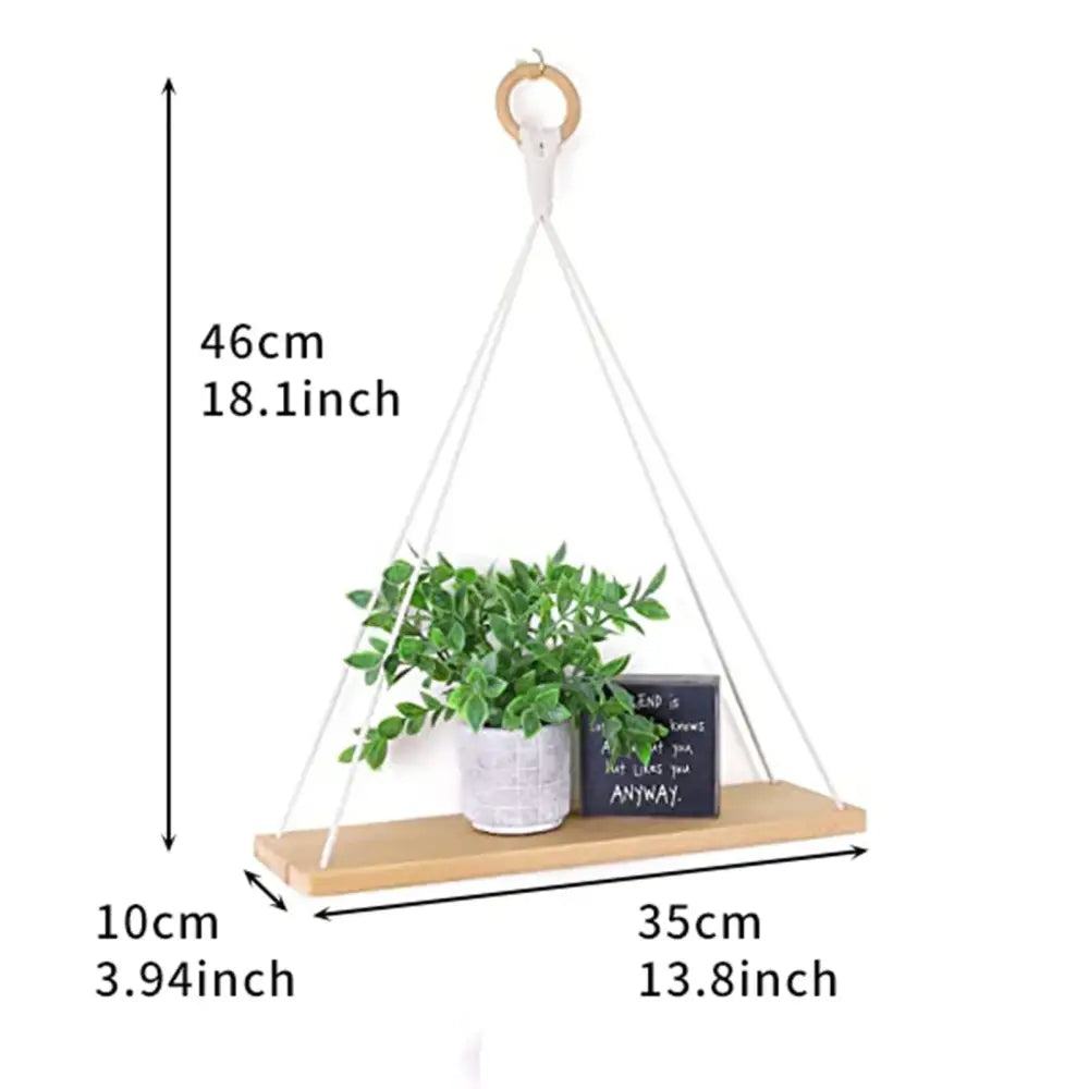Boho macrame hanging shelf – living room natural wood decor