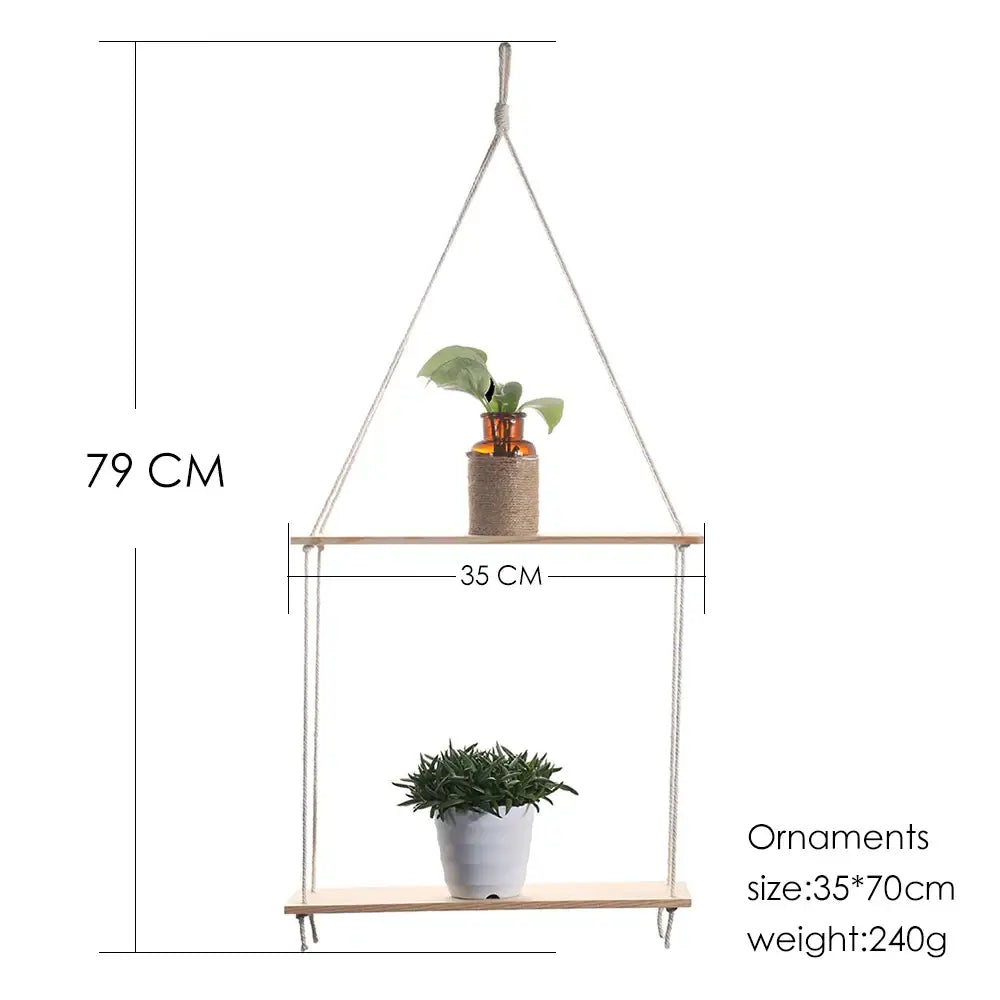 Minimalist white boho macrame wall shelf bedroom two tier wood decor