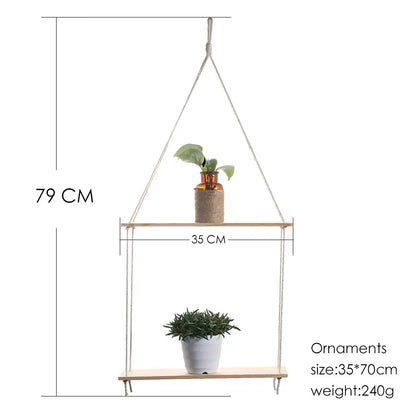 Minimalist white boho macrame wall shelf bedroom two tier wood decor