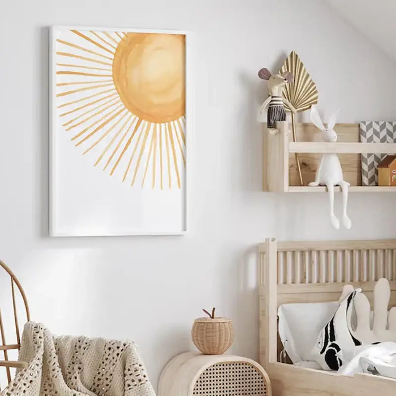 Boho rainbow sunshine watercolor framed prints nursery wall art