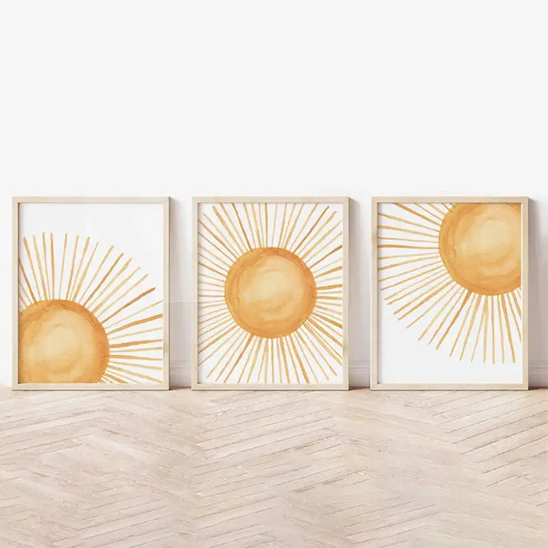 Boho rainbow sunshine watercolor framed prints nursery wall art