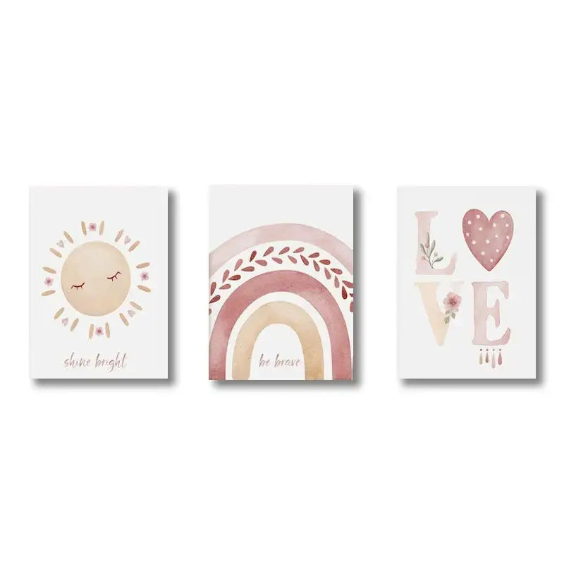 Boho rainbow sunshine watercolor framed prints nursery wall art