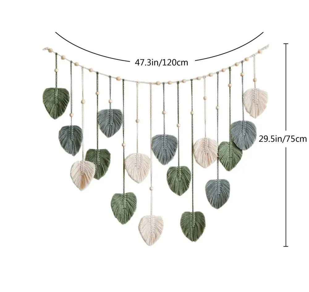 Boho style handmade tapestry green & cream macrame living room decor