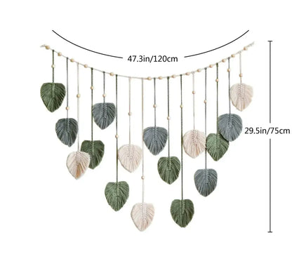 Boho style handmade tapestry green & cream macrame living room decor