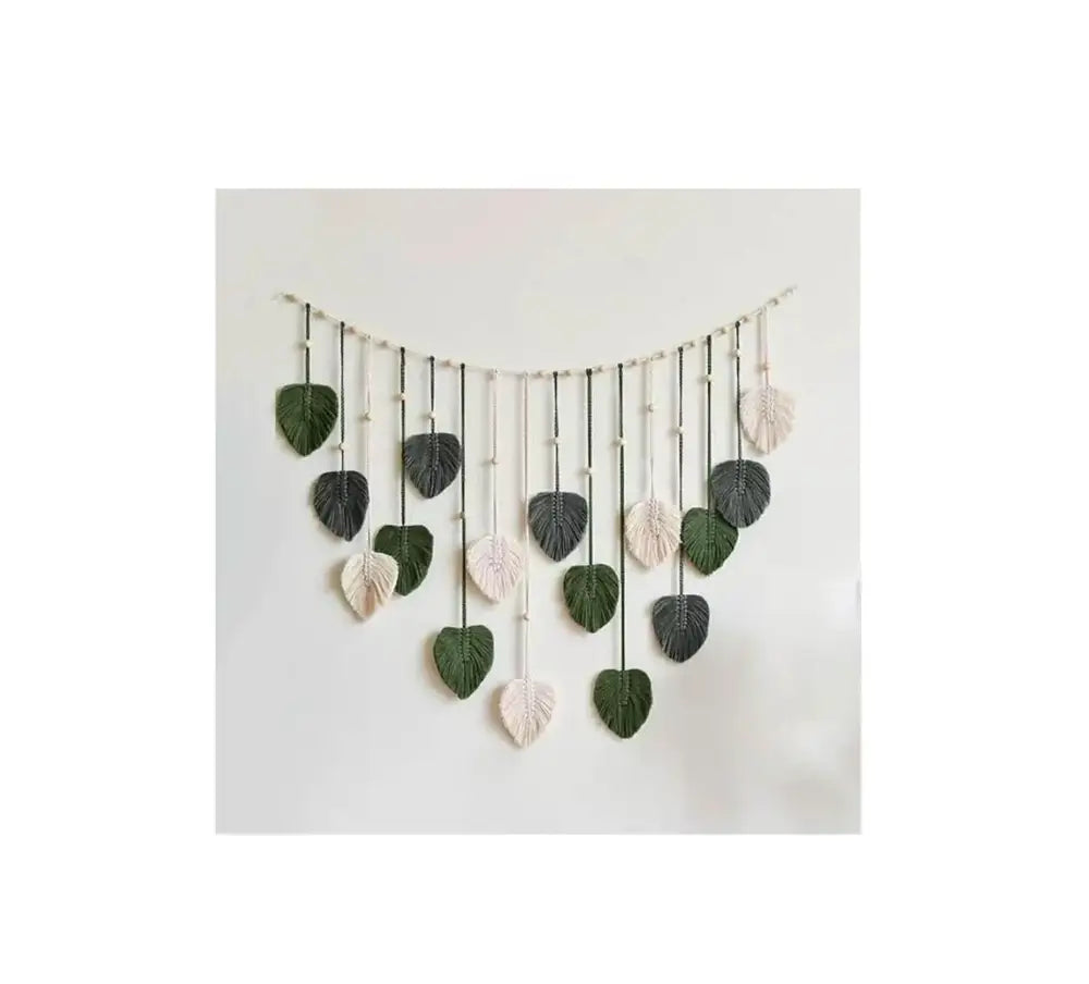 Boho style handmade tapestry green & cream macrame living room decor
