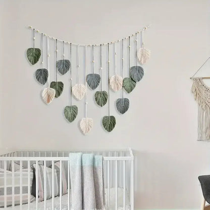 Boho style handmade tapestry green & cream macrame living room decor