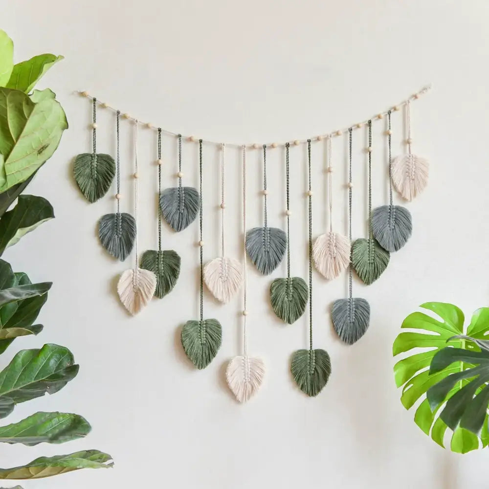 Boho style handmade tapestry green & cream macrame living room decor
