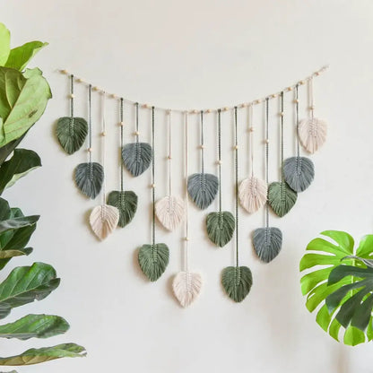 Boho style handmade tapestry green & cream macrame living room decor