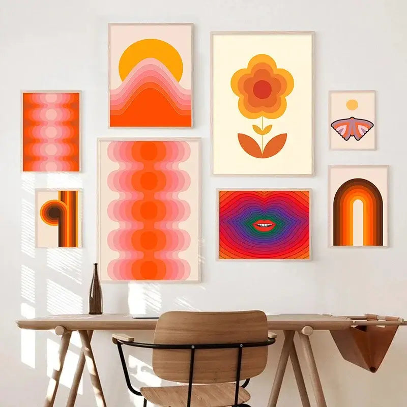 Boho sunset moth purple & orange art prints living room decor