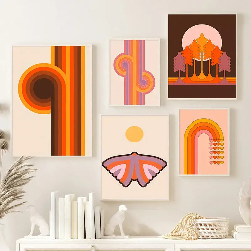 Boho sunset moth purple & orange art prints living room decor