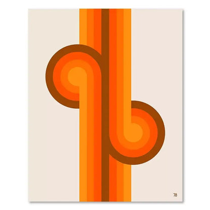 Retro orange & brown abstract art prints living room retro stripes