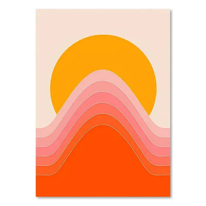 Retro boho orange & pink rainbow stripes art prints bedroom decor