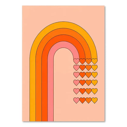 Retro boho orange & pink rainbow stripes art prints bedroom decor