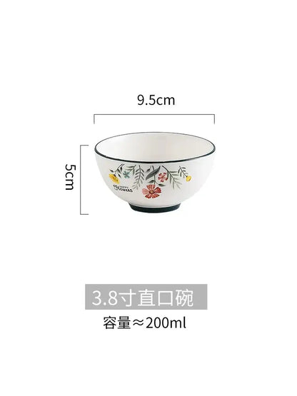 Floral white bone china rice noodles bowl and plate set dining room