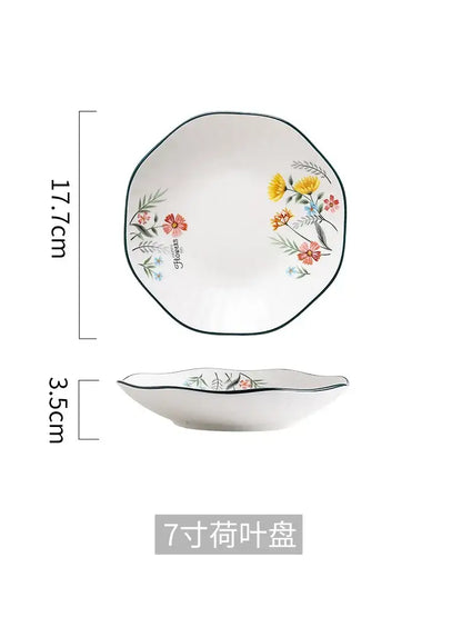 Floral white bone china rice noodles bowl and plate set dining room
