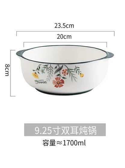 Floral white bone china rice noodles bowl and plate set dining room