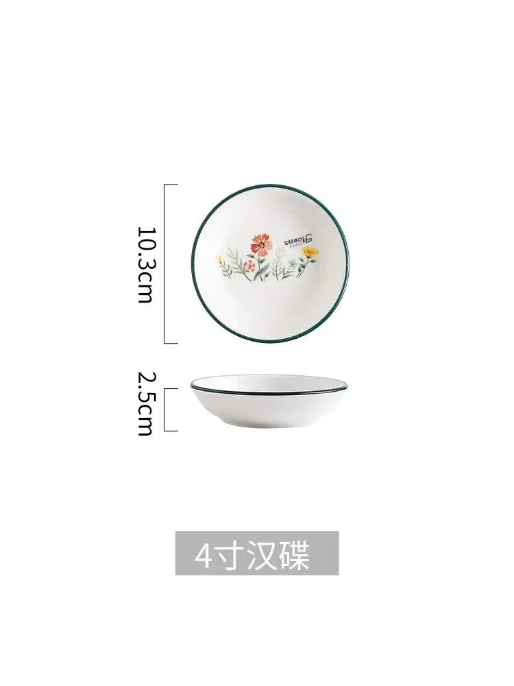 Floral white bone china rice noodles bowl and plate set dining room