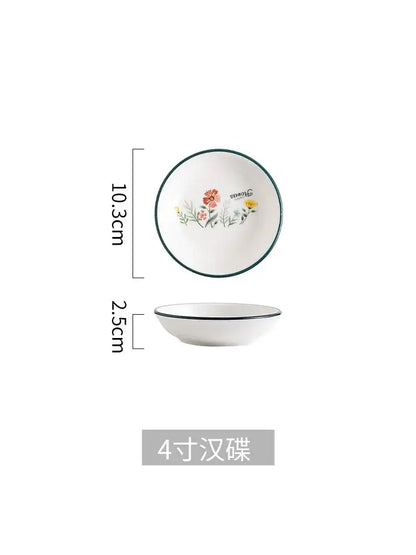 Floral white bone china rice noodles bowl and plate set dining room