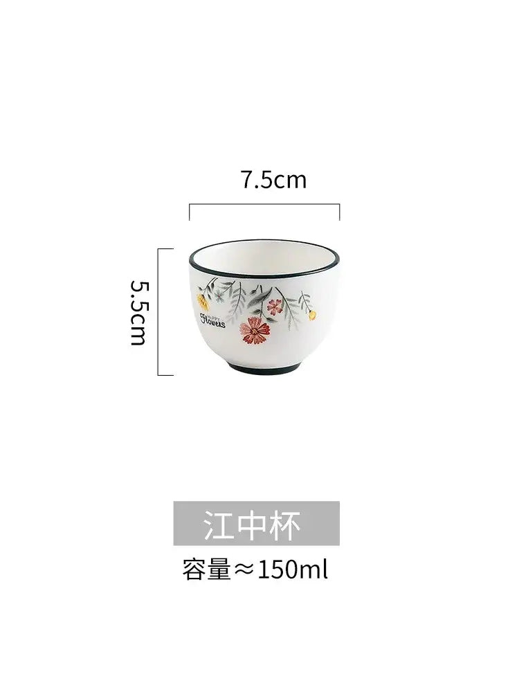 Floral white bone china rice noodles bowl and plate set dining room
