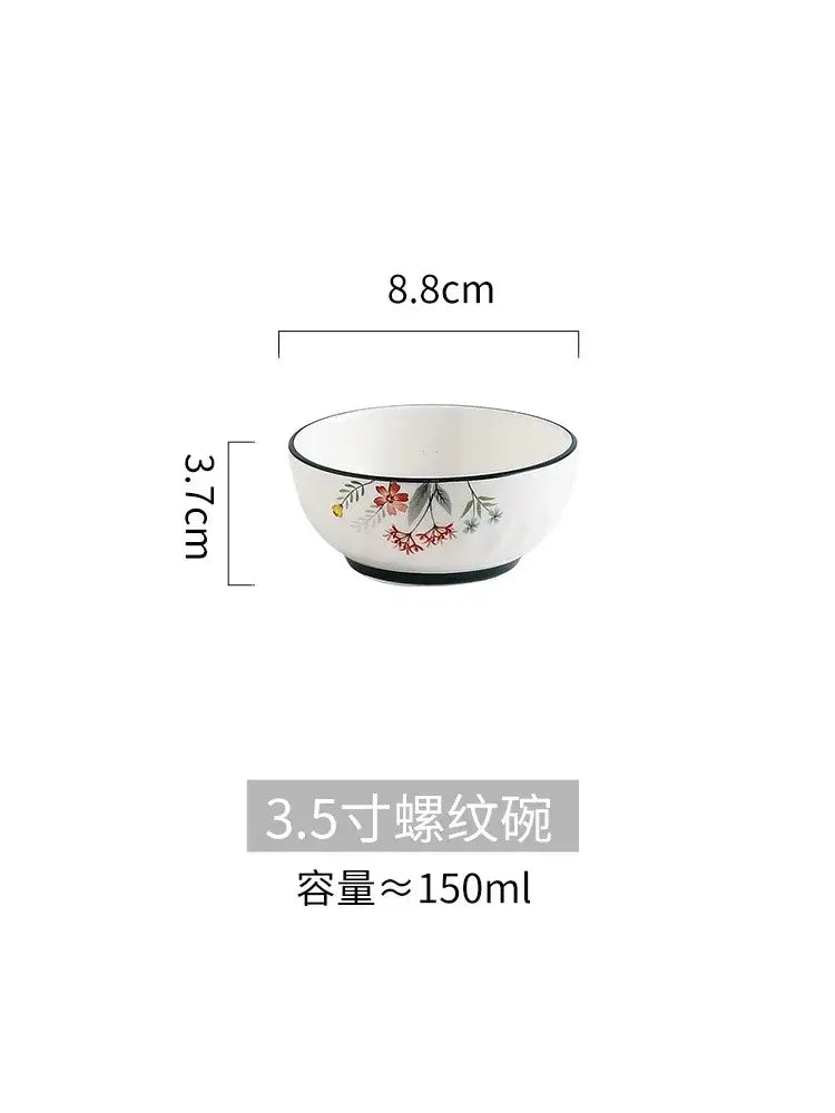 Floral white bone china rice noodles bowl and plate set dining room