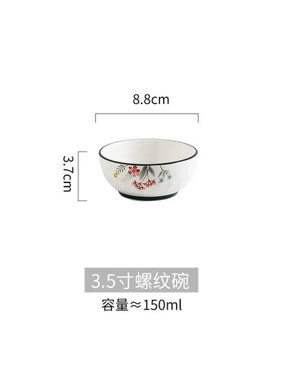 Floral white bone china rice noodles bowl and plate set dining room