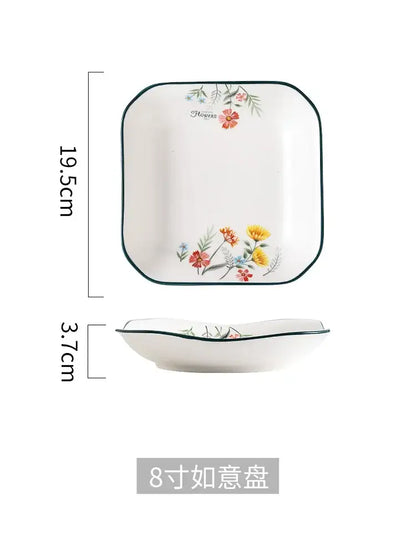 Floral white bone china rice noodles bowl and plate set dining room