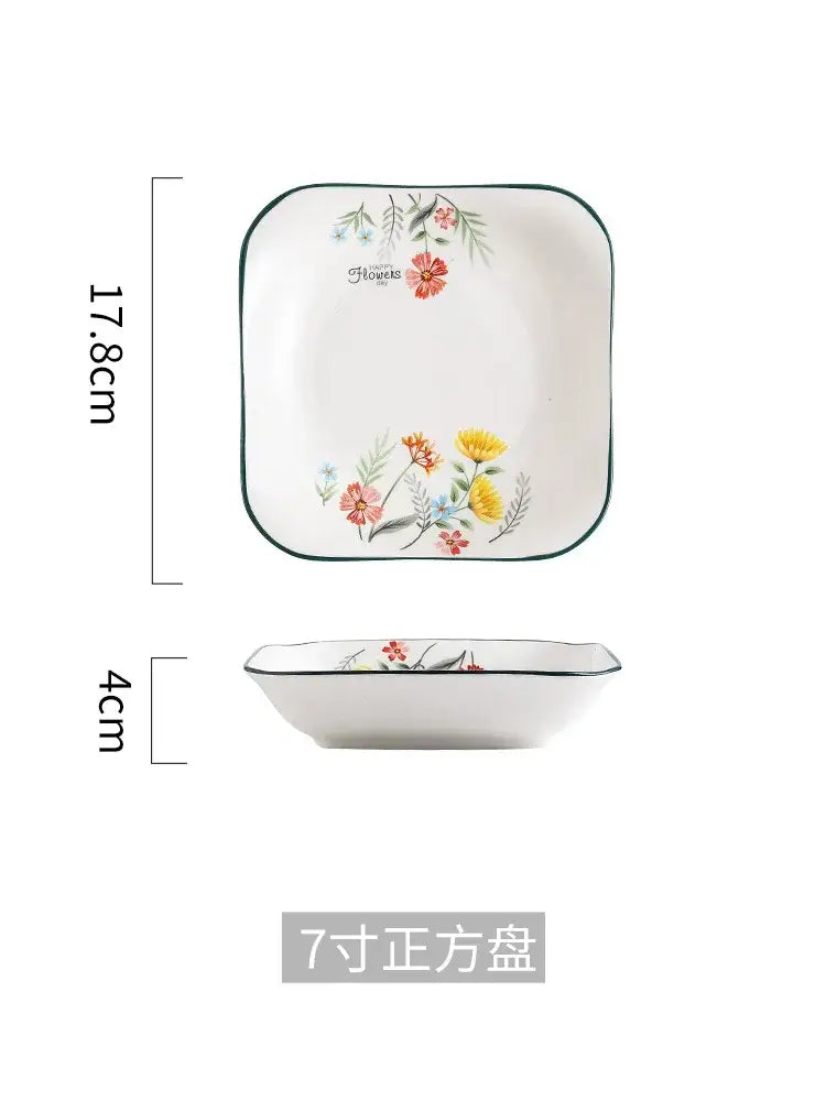 Floral white bone china rice noodles bowl and plate set dining room