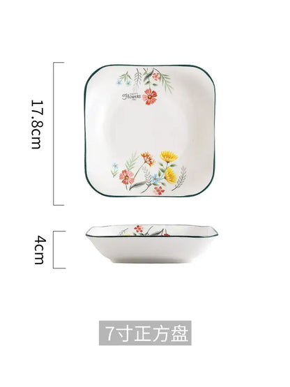 Floral white bone china rice noodles bowl and plate set dining room