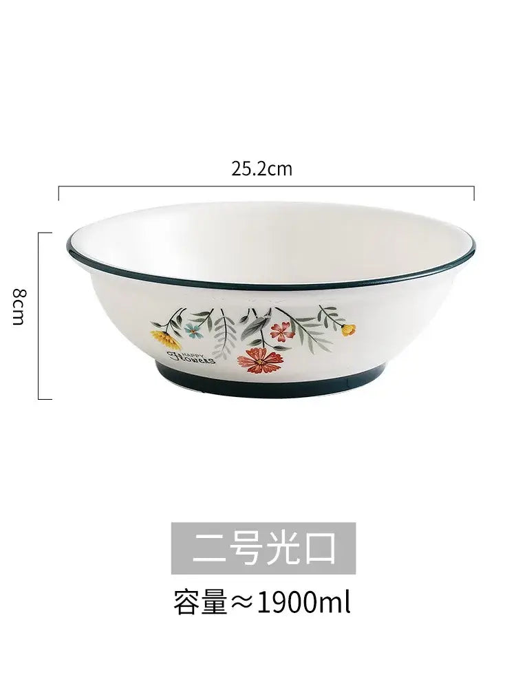 Floral white bone china rice noodles bowl and plate set dining room
