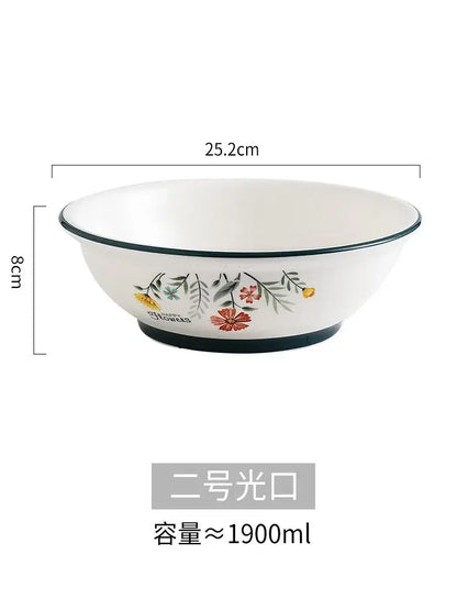 Floral white bone china rice noodles bowl and plate set dining room