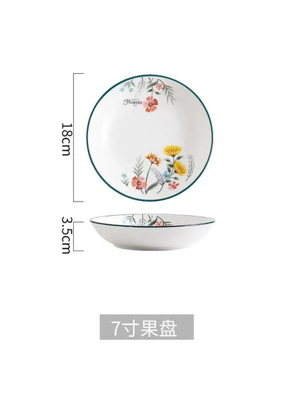 Floral white bone china rice noodles bowl and plate set dining room