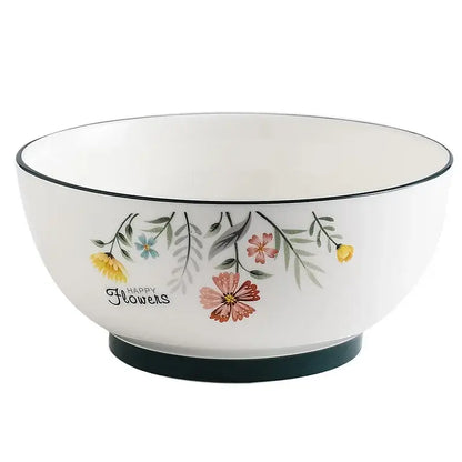 Floral white bone china rice noodles bowl and plate set dining room