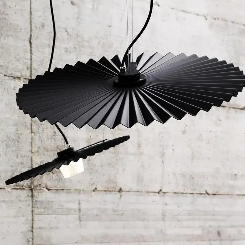 boomerang wood black & cream pleated fan dining room lamp