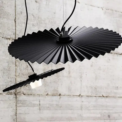 boomerang wood black & cream pleated fan dining room lamp