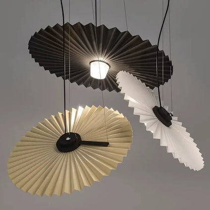 boomerang wood black & cream pleated fan dining room lamp