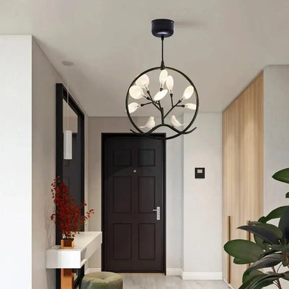 branch iron black gold chandelier with birds for living room
