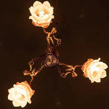 brass angel chandelier with flower glass for living room