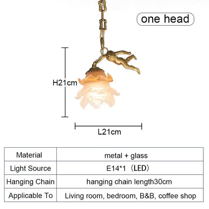 brass angel chandelier with flower glass for living room