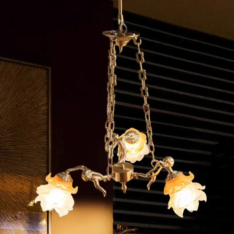 brass angel chandelier with flower glass for living room