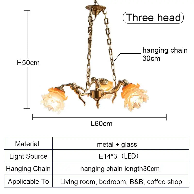 brass angel chandelier with flower glass for living room